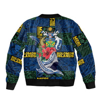 Solomon Islands Meri Kirihimete Sleeve Zip Bomber Jacket Funny Santa Riding Shark - Polynesian Pride
