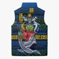 Solomon Islands Meri Kirihimete Sleeveless Puffer Jacket Funny Santa Riding Shark - Polynesian Pride