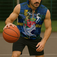 Solomon Islands Meri Kirihimete Sleeveless Zip Hoodie Funny Santa Riding Shark - Polynesian Pride