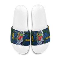 Solomon Islands Meri Kirihimete Slide Sandals Funny Santa Riding Shark - Polynesian Pride