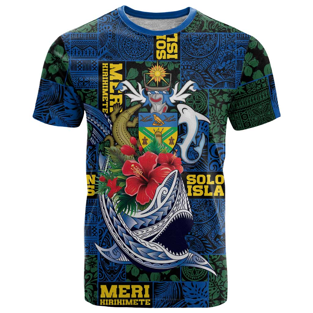 Solomon Islands Meri Kirihimete T Shirt Funny Santa Riding Shark - Polynesian Pride