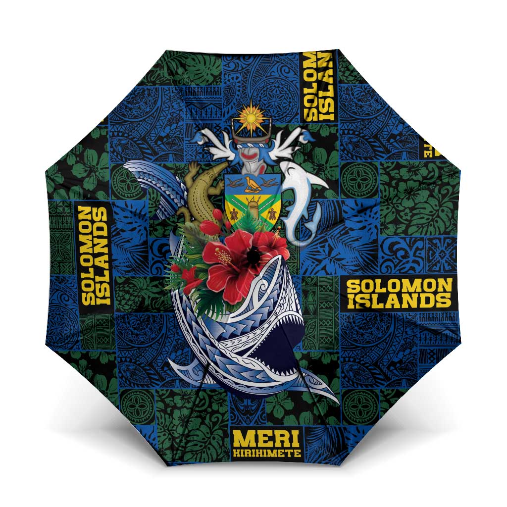 Solomon Islands Meri Kirihimete Umbrella Funny Santa Riding Shark - Polynesian Pride
