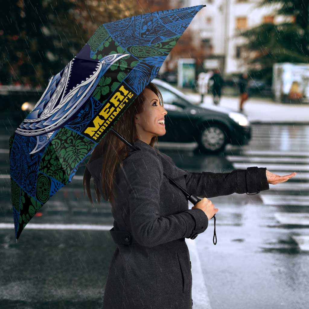 Solomon Islands Meri Kirihimete Umbrella Funny Santa Riding Shark - Polynesian Pride