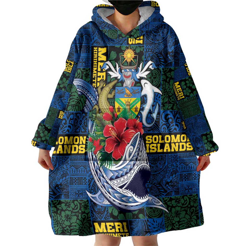 Solomon Islands Meri Kirihimete Wearable Blanket Hoodie Funny Santa Riding Shark - Polynesian Pride