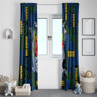 Solomon Islands Meri Kirihimete Window Curtain Funny Santa Riding Shark - Polynesian Pride