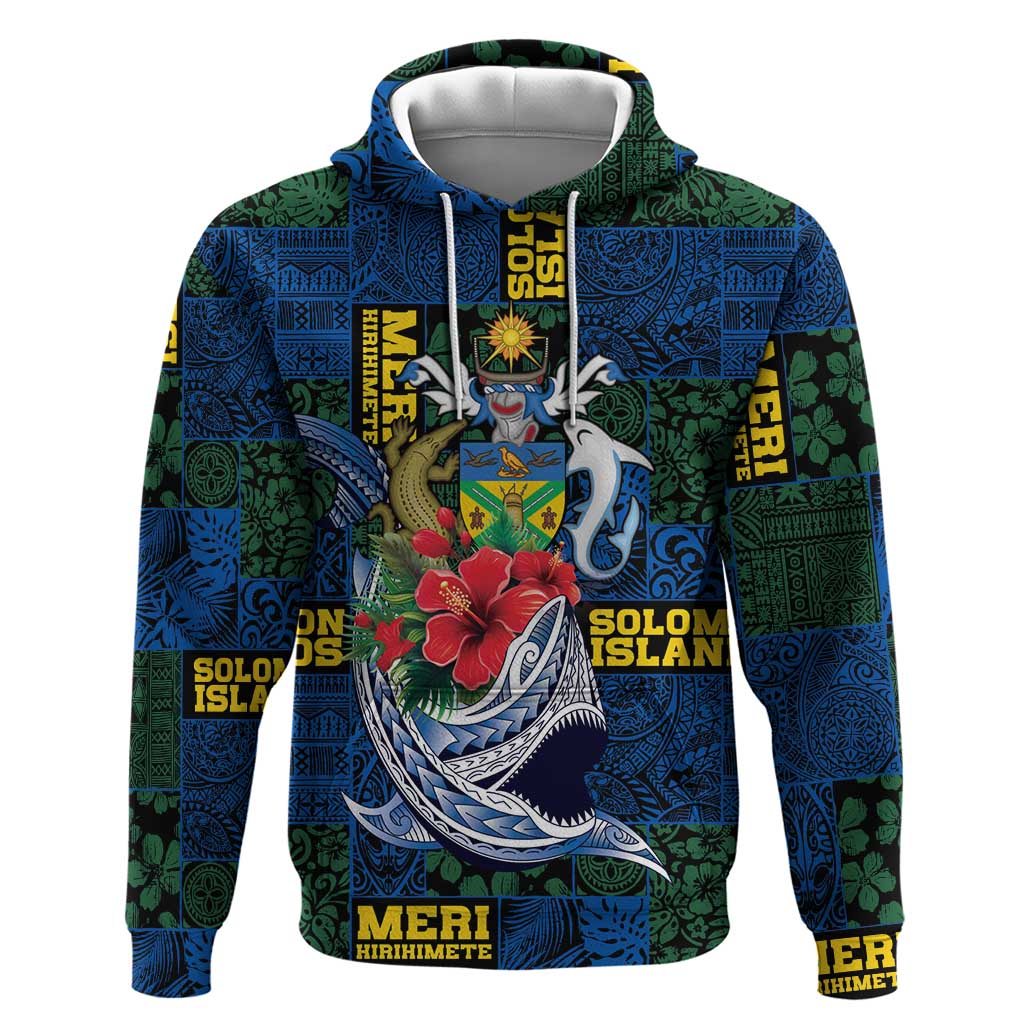 Solomon Islands Meri Kirihimete Zip Hoodie Funny Santa Riding Shark - Polynesian Pride