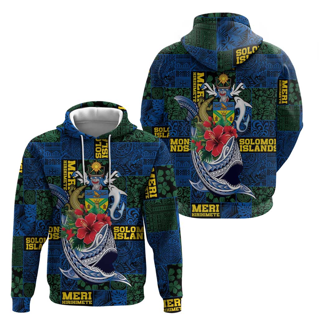 Solomon Islands Meri Kirihimete Zip Hoodie Funny Santa Riding Shark - Polynesian Pride
