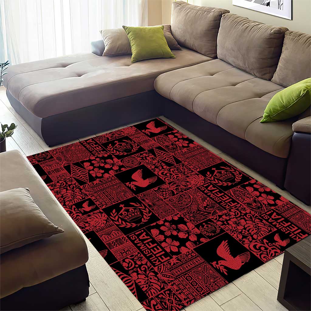 Black Tonga Kilisimasi Fiefia Area Rug Pacific Patchwork Xmas Vibes - Polynesian Pride