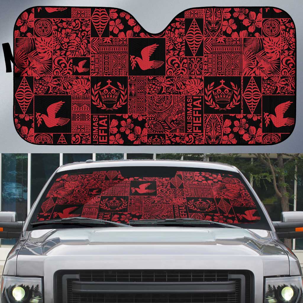 Black Tonga Kilisimasi Fiefia Auto Sun Shade Pacific Patchwork Xmas Vibes - Polynesian Pride