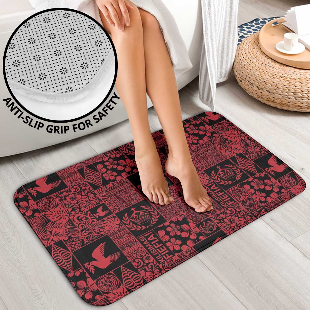 Black Tonga Kilisimasi Fiefia Bathroom Set Pacific Patchwork Xmas Vibes - Polynesian Pride