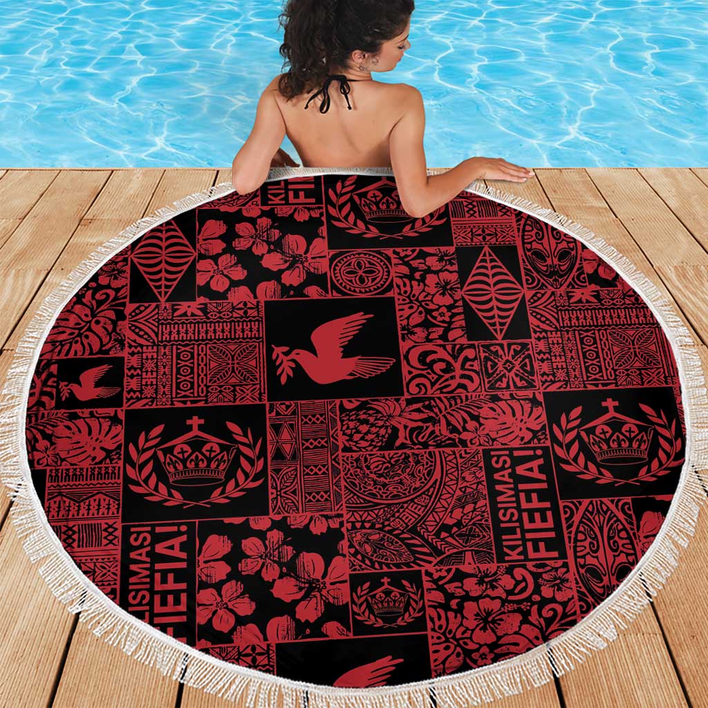 Black Tonga Kilisimasi Fiefia Beach Blanket Pacific Patchwork Xmas Vibes - Polynesian Pride