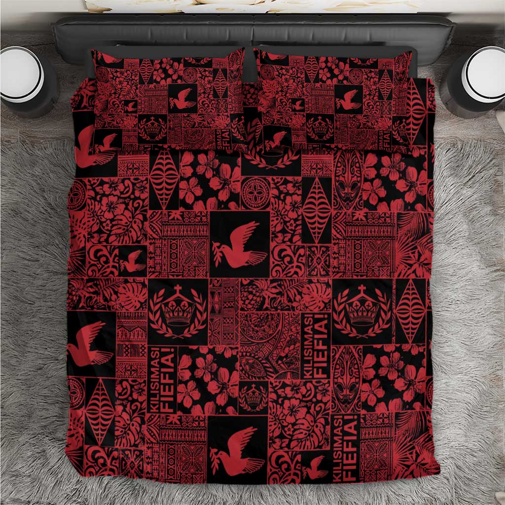 Black Tonga Kilisimasi Fiefia Bedding Set Pacific Patchwork Xmas Vibes - Polynesian Pride