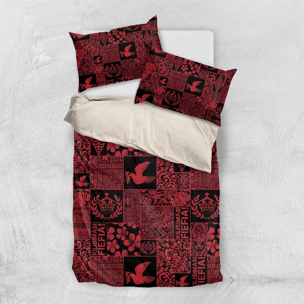 Black Tonga Kilisimasi Fiefia Bedding Set Pacific Patchwork Xmas Vibes - Polynesian Pride