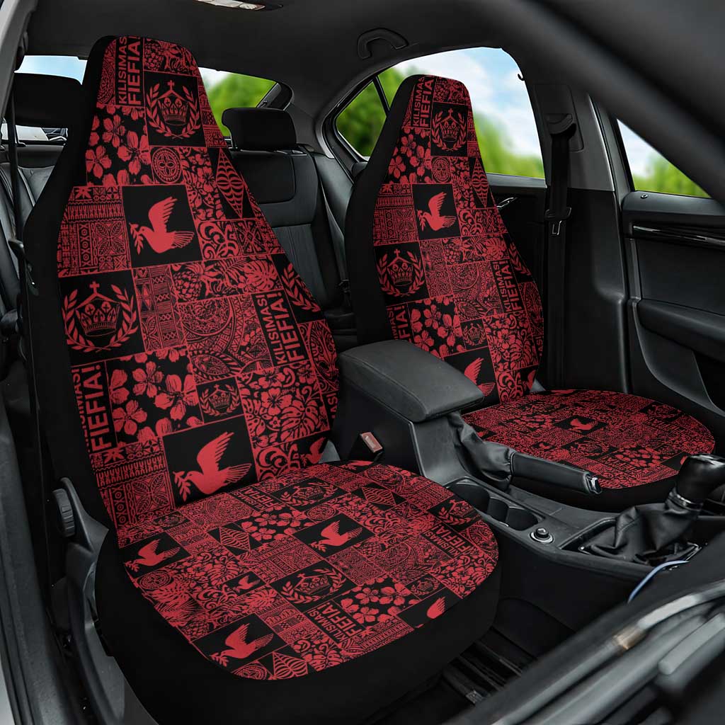 Black Tonga Kilisimasi Fiefia Car Seat Cover Pacific Patchwork Xmas Vibes - Polynesian Pride