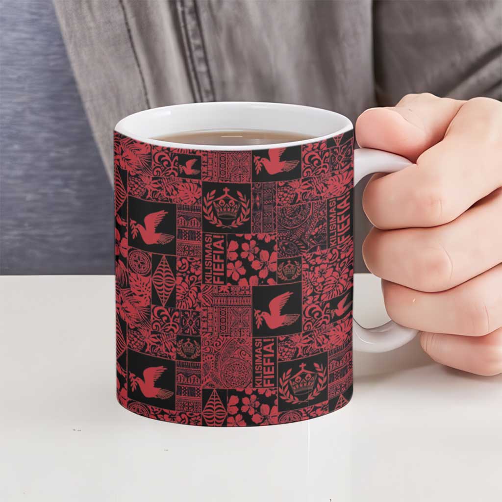 Black Tonga Kilisimasi Fiefia Ceramic Mug Pacific Patchwork Xmas Vibes - Polynesian Pride