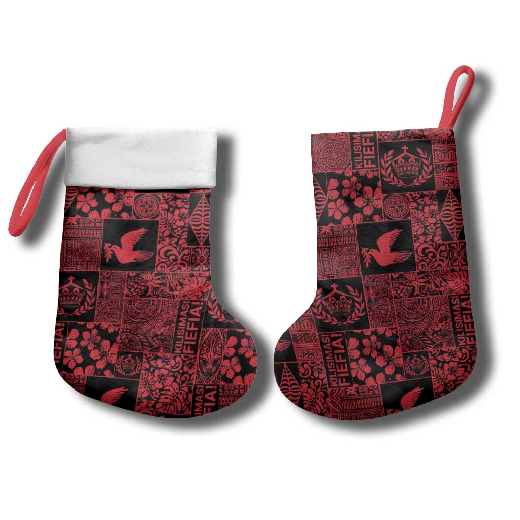 Black Tonga Kilisimasi Fiefia Christmas Stocking Pacific Patchwork Xmas Vibes - Polynesian Pride