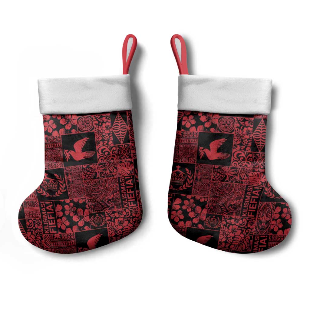 Black Tonga Kilisimasi Fiefia Christmas Stocking Pacific Patchwork Xmas Vibes - Polynesian Pride