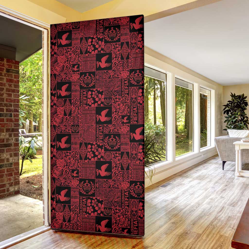 Black Tonga Kilisimasi Fiefia Door Cover Pacific Patchwork Xmas Vibes - Polynesian Pride