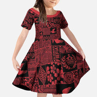 Black Tonga Kilisimasi Fiefia Family Matching Off The Shoulder Long Sleeve Dress and Hawaiian Shirt Pacific Patchwork Xmas Vibes - Polynesian Pride