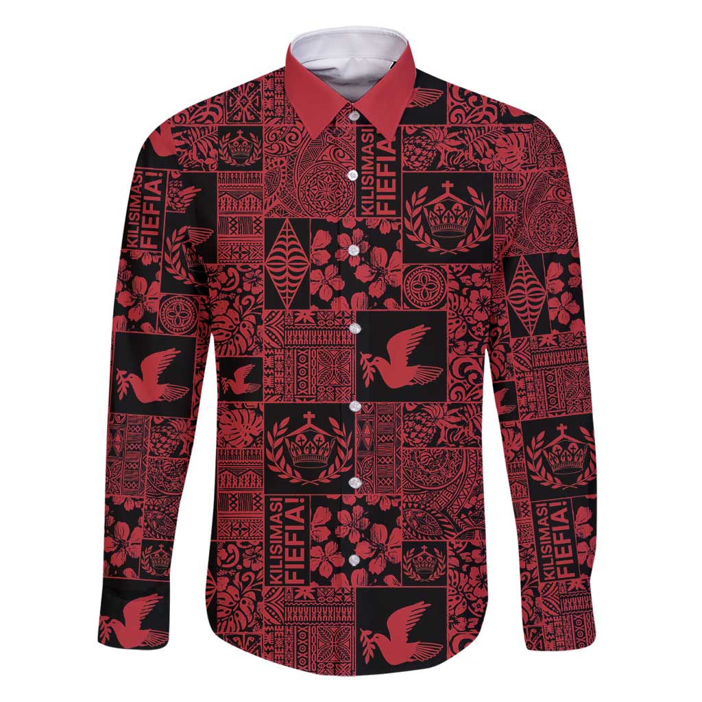 Black Tonga Kilisimasi Fiefia Family Matching Off Shoulder Maxi Dress and Hawaiian Shirt Pacific Patchwork Xmas Vibes - Polynesian Pride