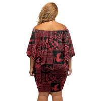Black Tonga Kilisimasi Fiefia Family Matching Off Shoulder Short Dress and Hawaiian Shirt Pacific Patchwork Xmas Vibes - Polynesian Pride