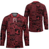 Black Tonga Kilisimasi Fiefia Hockey Jersey Pacific Patchwork Xmas Vibes - Polynesian Pride