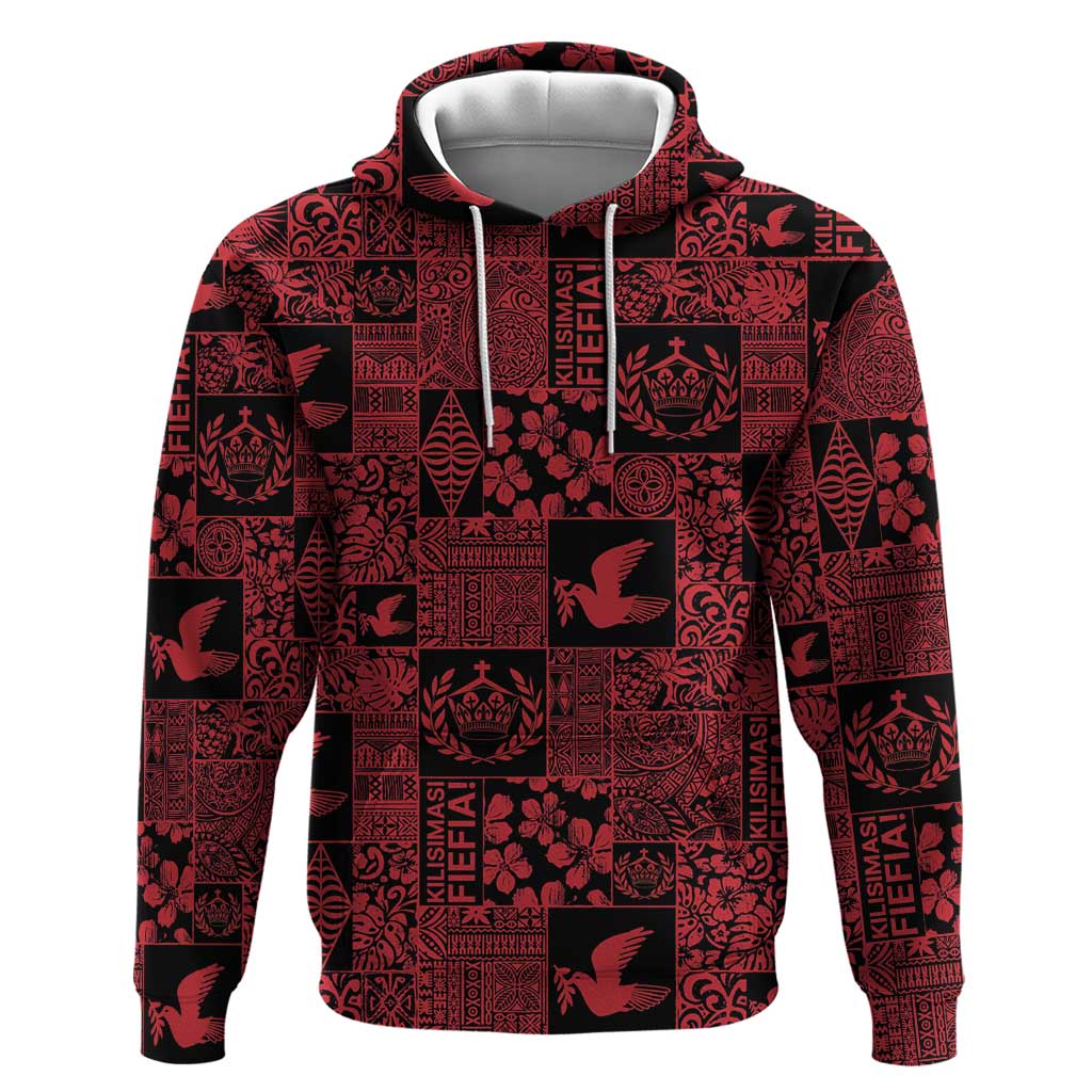 Black Tonga Kilisimasi Fiefia Hoodie Pacific Patchwork Xmas Vibes - Polynesian Pride