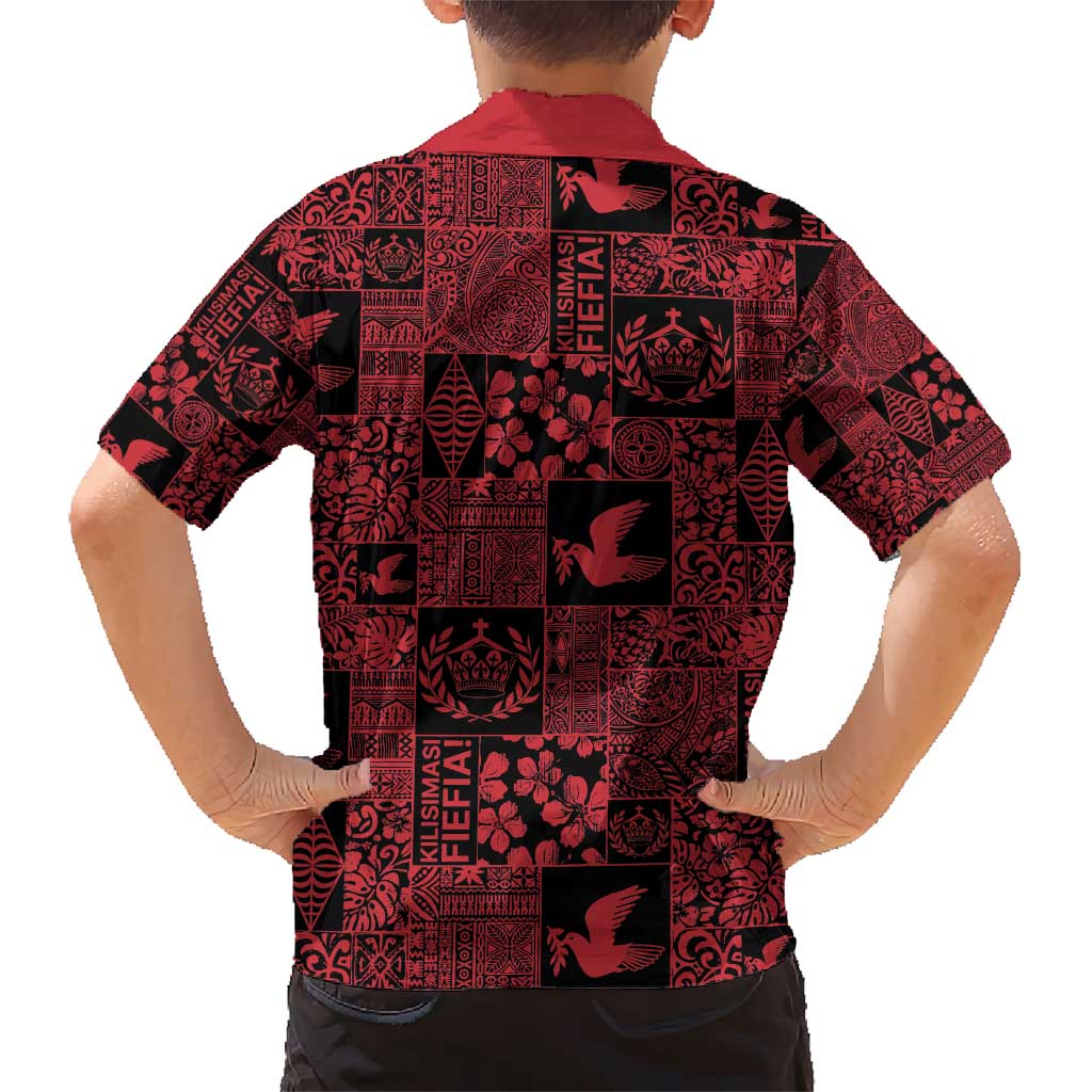 Black Tonga Kilisimasi Fiefia Kid Hawaiian Shirt Pacific Patchwork Xmas Vibes - Polynesian Pride