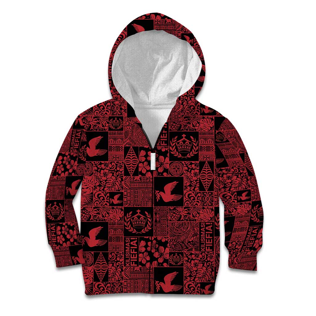 Black Tonga Kilisimasi Fiefia Kid Hoodie Pacific Patchwork Xmas Vibes - Polynesian Pride