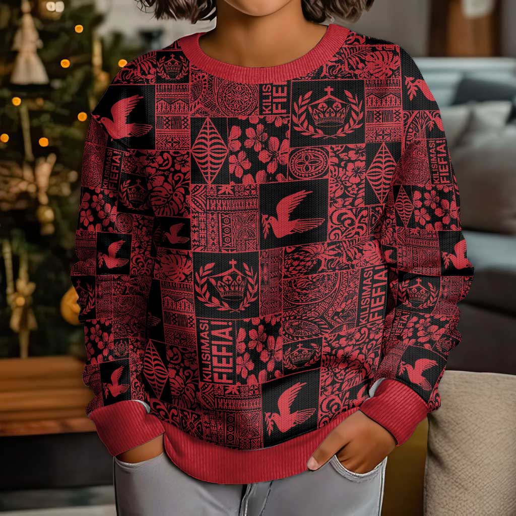 Black Tonga Kilisimasi Fiefia Kid Ugly Christmas Sweater Pacific Patchwork Xmas Vibes - Polynesian Pride