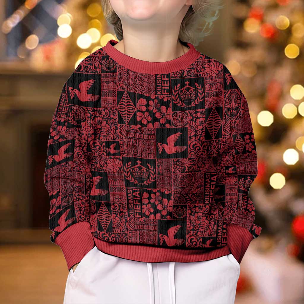 Black Tonga Kilisimasi Fiefia Kid Ugly Christmas Sweater Pacific Patchwork Xmas Vibes - Polynesian Pride