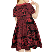 Black Tonga Kilisimasi Fiefia Kid Short Sleeve Dress Pacific Patchwork Xmas Vibes - Polynesian Pride