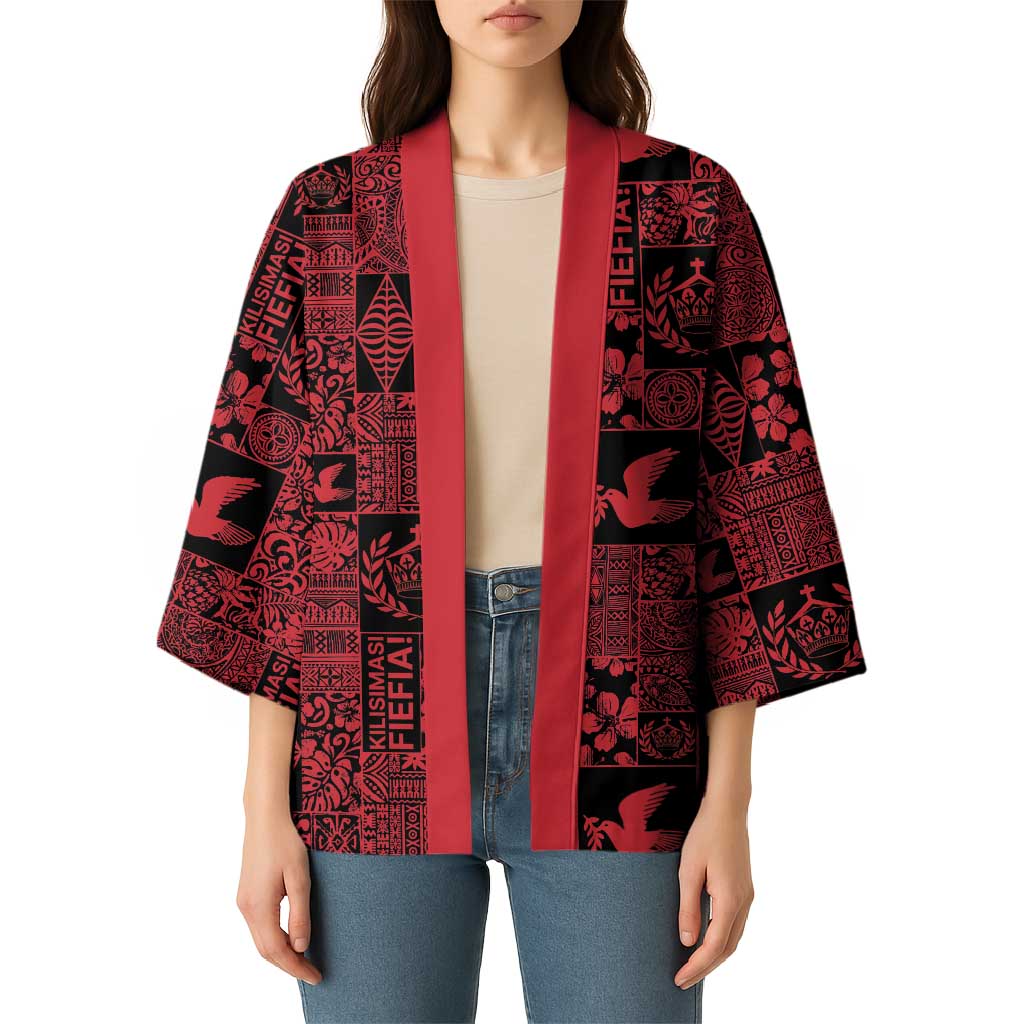 Black Tonga Kilisimasi Fiefia Kimono Pacific Patchwork Xmas Vibes - Polynesian Pride