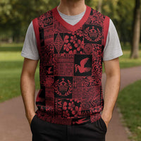 Black Tonga Kilisimasi Fiefia Christmas Knitted V-Neck Vest Pacific Patchwork Xmas Vibes - Polynesian Pride