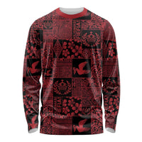 Black Tonga Kilisimasi Fiefia Long Sleeve Shirt Pacific Patchwork Xmas Vibes - Polynesian Pride