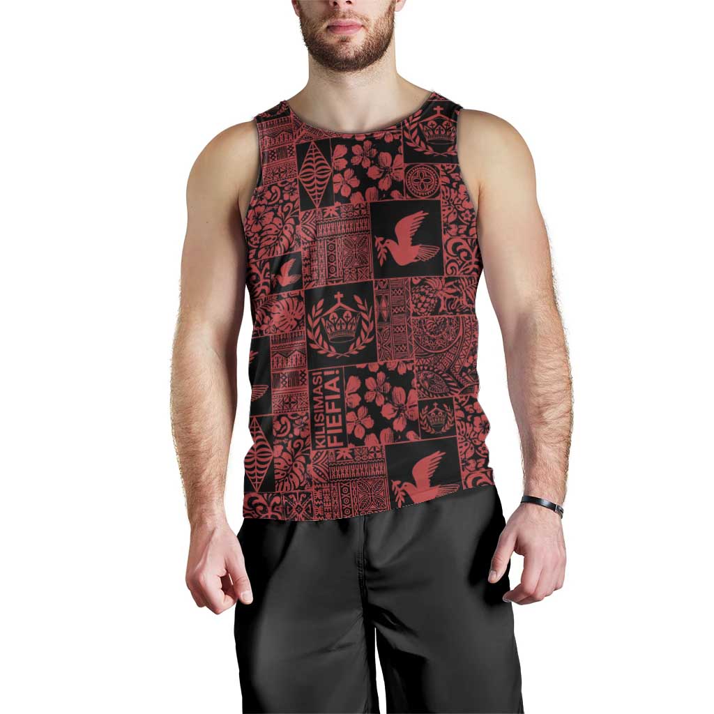 Black Tonga Kilisimasi Fiefia Men Tank Top Pacific Patchwork Xmas Vibes - Polynesian Pride