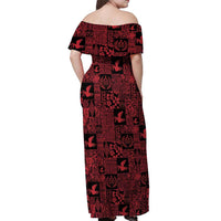 Black Tonga Kilisimasi Fiefia Off Shoulder Maxi Dress Pacific Patchwork Xmas Vibes - Polynesian Pride