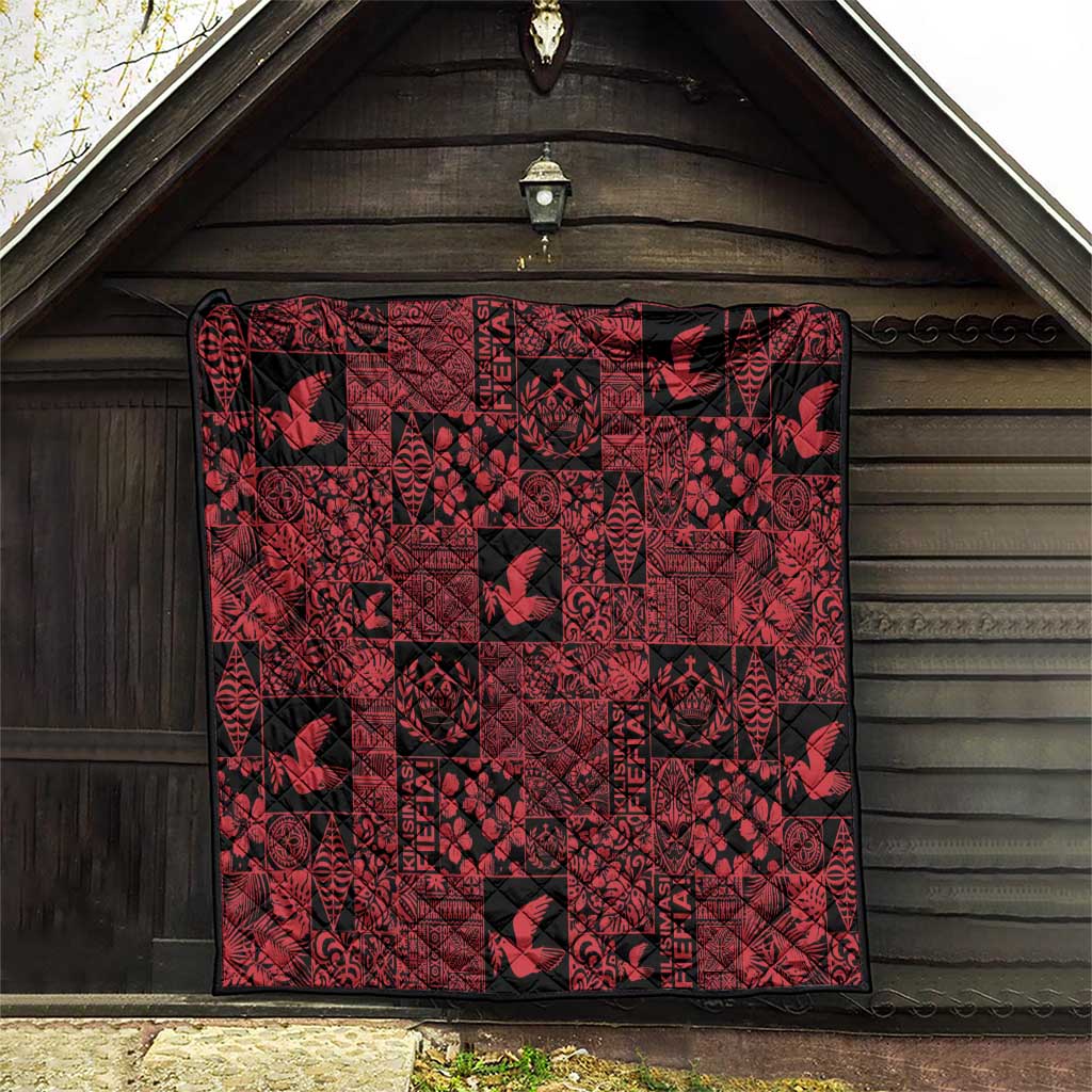 Black Tonga Kilisimasi Fiefia Quilt Pacific Patchwork Xmas Vibes - Polynesian Pride