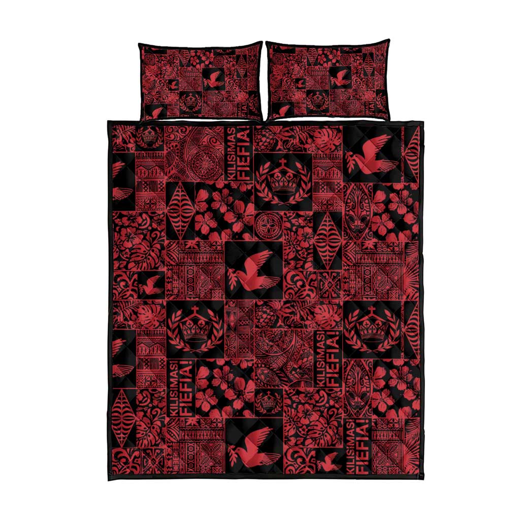 Black Tonga Kilisimasi Fiefia Quilt Bed Set Pacific Patchwork Xmas Vibes - Polynesian Pride