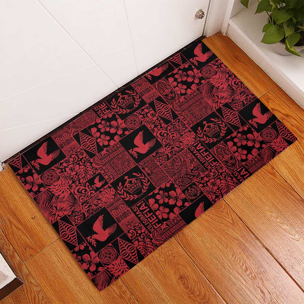 Black Tonga Kilisimasi Fiefia Rubber Doormat Pacific Patchwork Xmas Vibes - Polynesian Pride