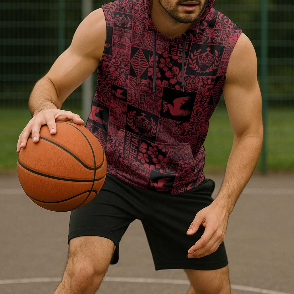 Black Tonga Kilisimasi Fiefia Sleeveless Hoodie Pacific Patchwork Xmas Vibes - Polynesian Pride