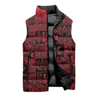 Black Tonga Kilisimasi Fiefia Sleeveless Puffer Jacket Pacific Patchwork Xmas Vibes - Polynesian Pride