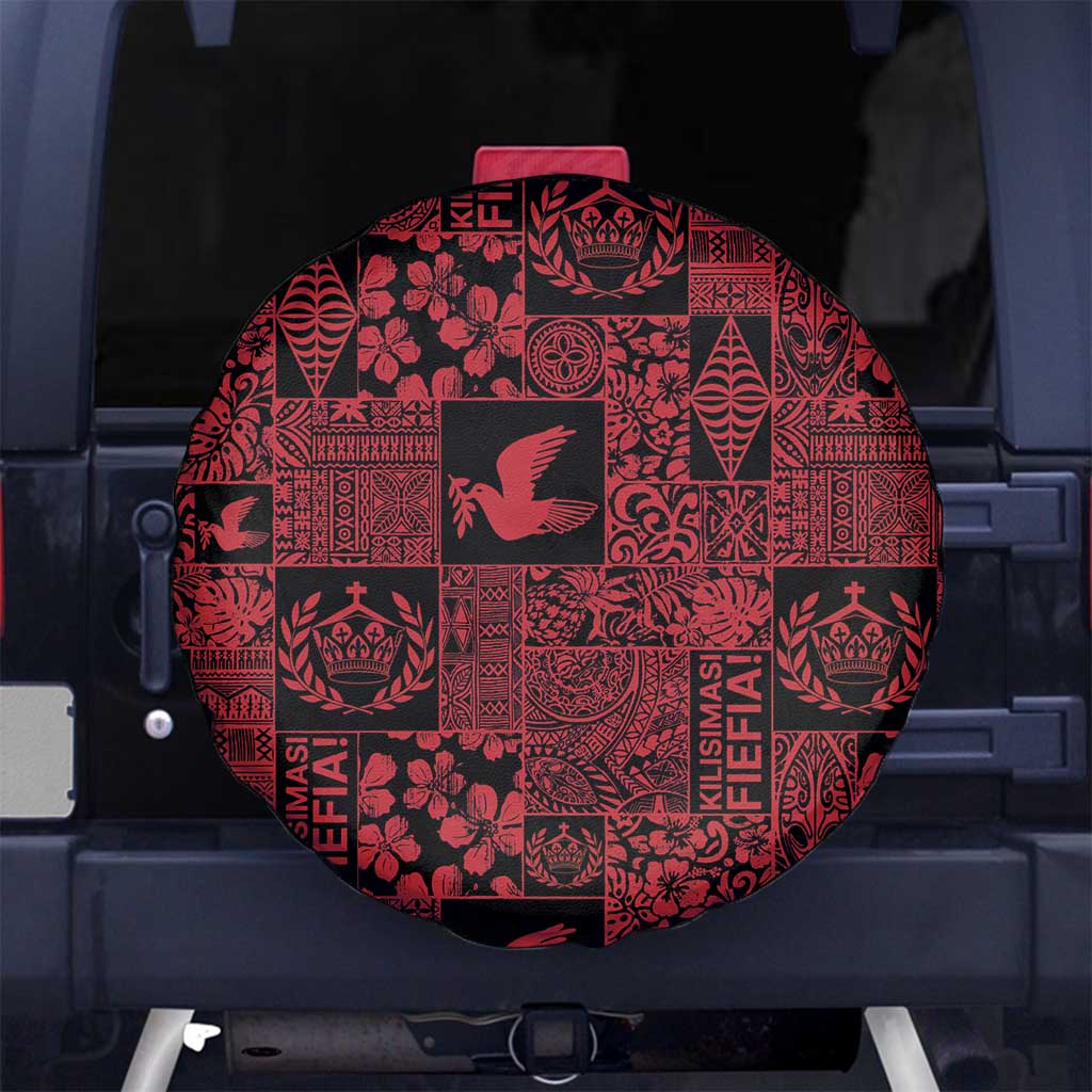 Black Tonga Kilisimasi Fiefia Spare Tire Cover Pacific Patchwork Xmas Vibes - Polynesian Pride