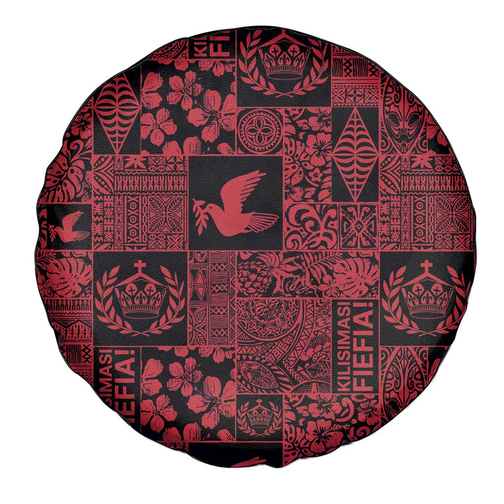 Black Tonga Kilisimasi Fiefia Spare Tire Cover Pacific Patchwork Xmas Vibes - Polynesian Pride