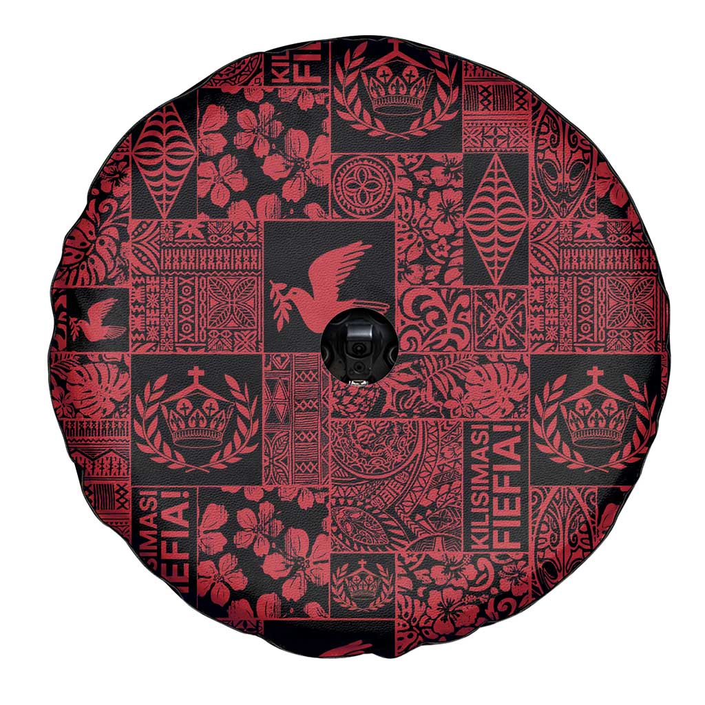 Black Tonga Kilisimasi Fiefia Spare Tire Cover Pacific Patchwork Xmas Vibes - Polynesian Pride