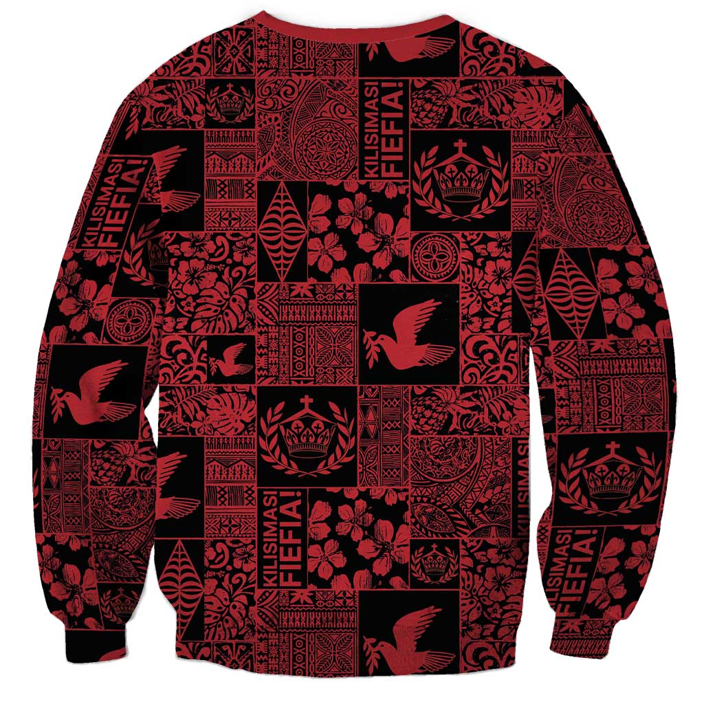 Black Tonga Kilisimasi Fiefia Sweatshirt Pacific Patchwork Xmas Vibes - Polynesian Pride