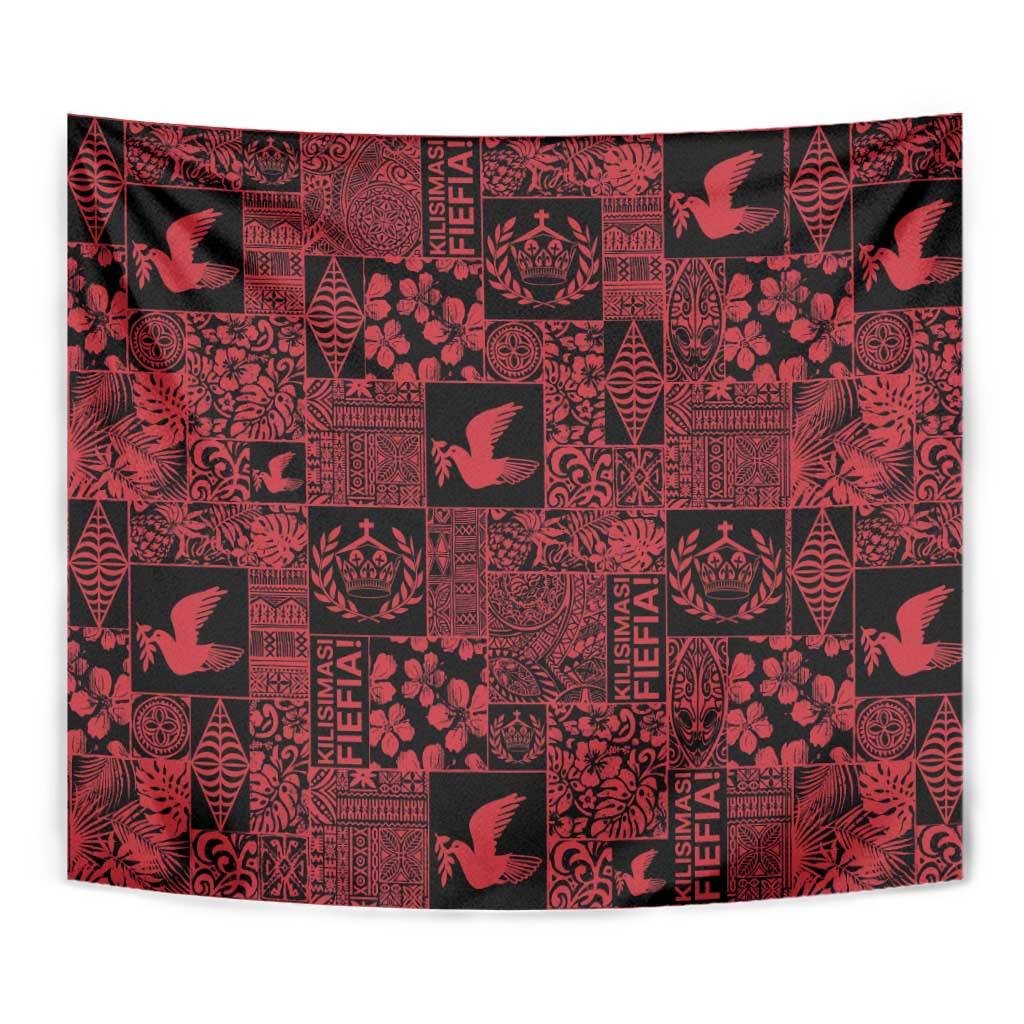 Black Tonga Kilisimasi Fiefia Tapestry Pacific Patchwork Xmas Vibes - Polynesian Pride