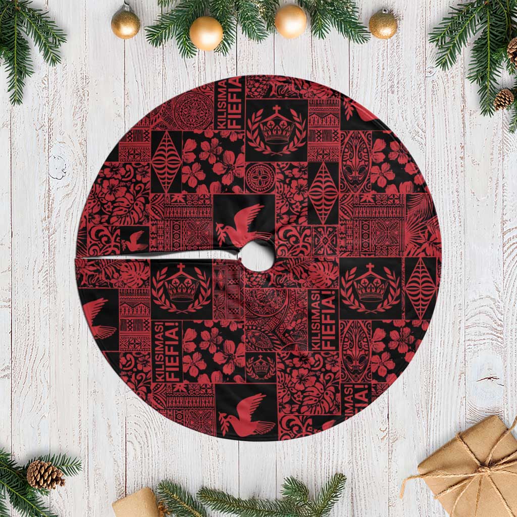 Black Tonga Kilisimasi Fiefia Tree Skirt Pacific Patchwork Xmas Vibes - Polynesian Pride