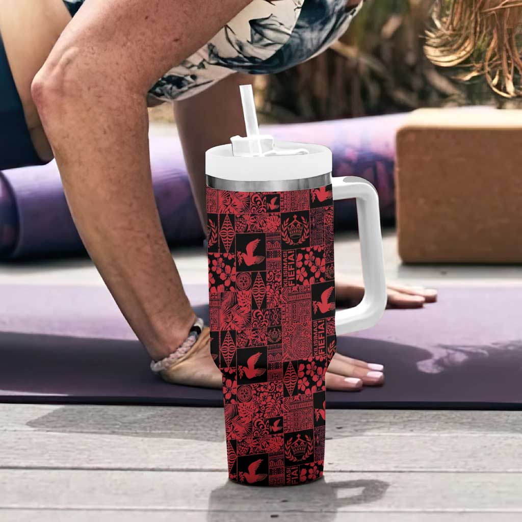 Black Tonga Kilisimasi Fiefia Tumbler With Handle Pacific Patchwork Xmas Vibes - Polynesian Pride