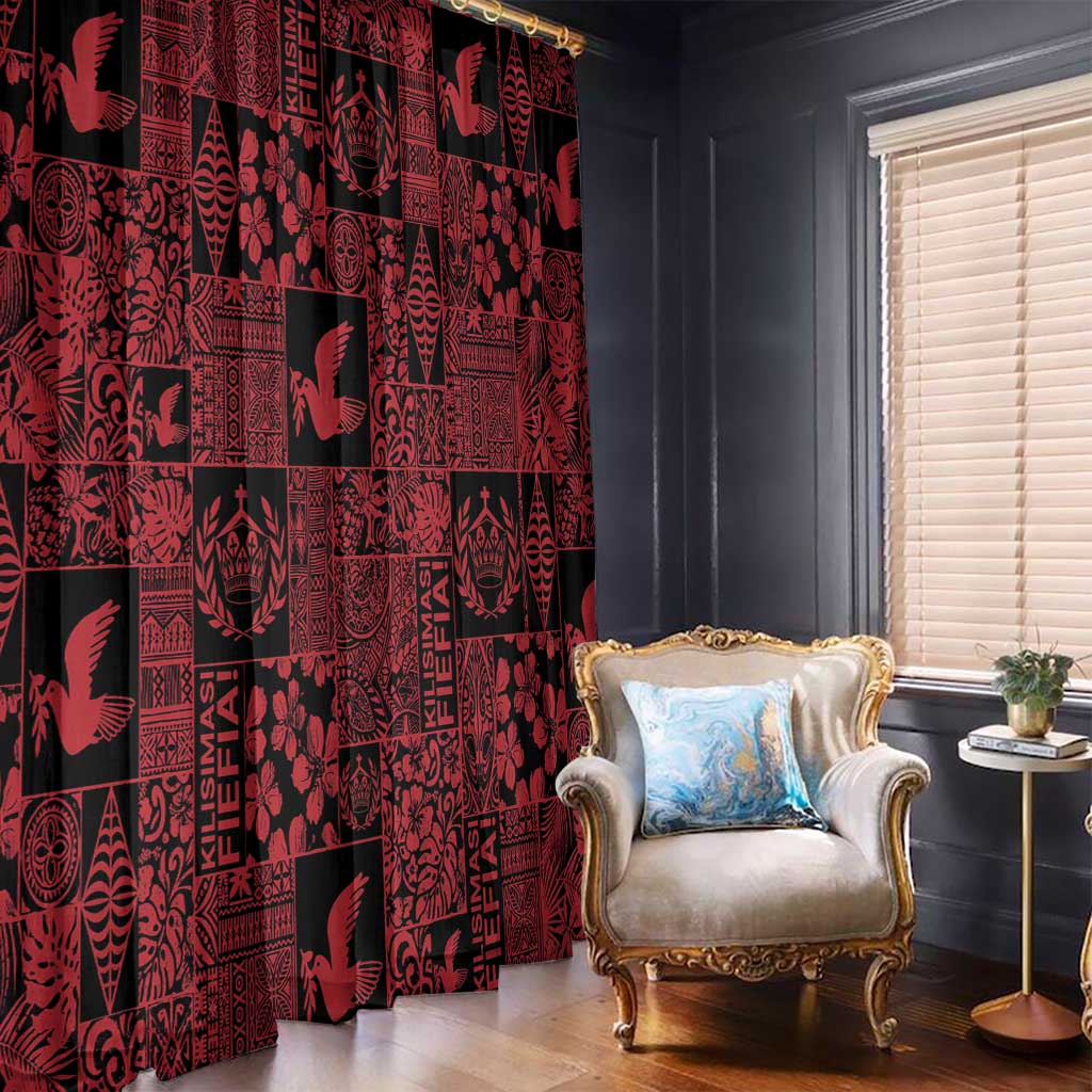 Black Tonga Kilisimasi Fiefia Window Curtain Pacific Patchwork Xmas Vibes - Polynesian Pride
